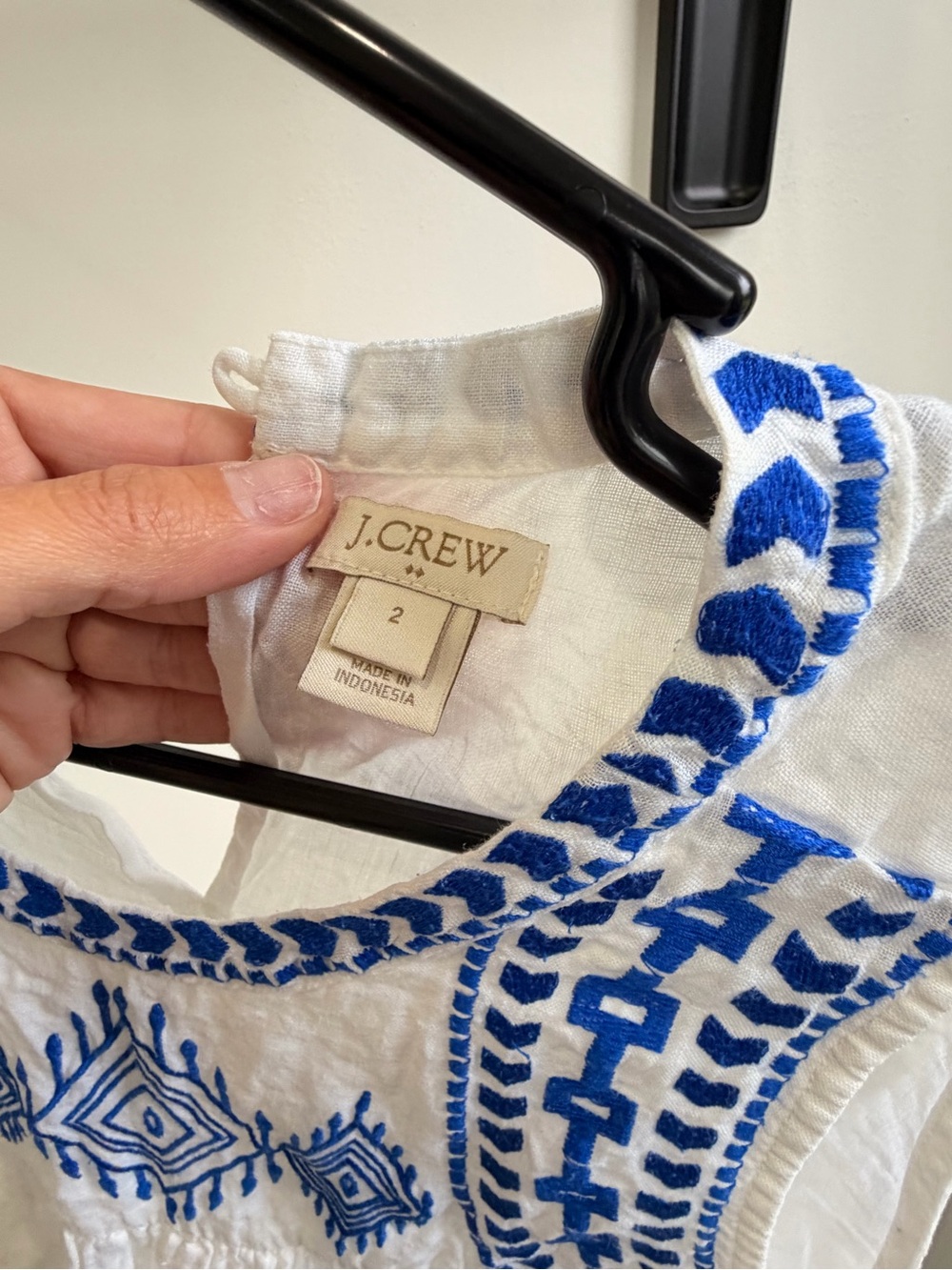J. Crew White Sleeveless Camisole with Blue Embroidery - Picture 2 of 3